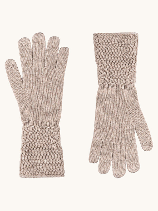 Rękawiczki wełniane ciepłe z przedłużonym mankietem beżowe PREMIUM