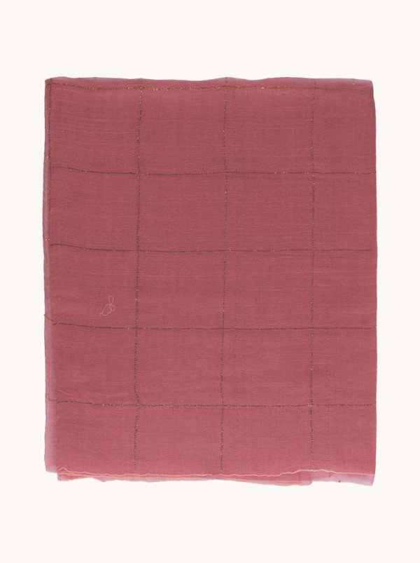 Burgundy checkered evening scarf with gold thread 90 cm x 200 cm