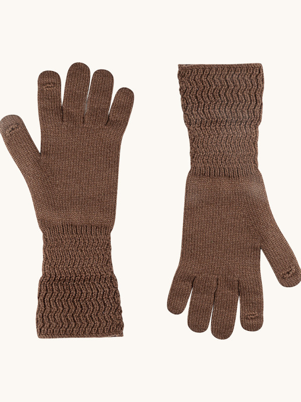 Rękawiczki wełniane ciepłe z przedłużonym mankietem brązowe PREMIUM