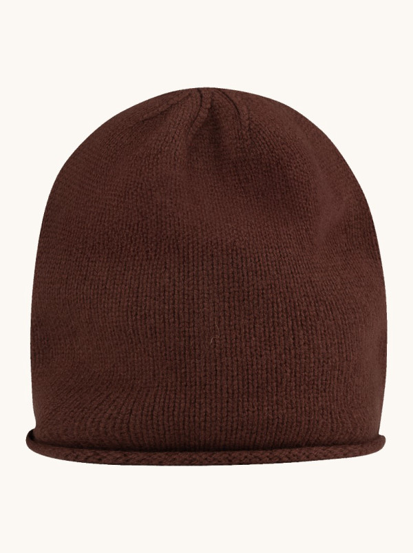 Wełniana czapka z zawiniętym brzegiem brązowa smerfetka