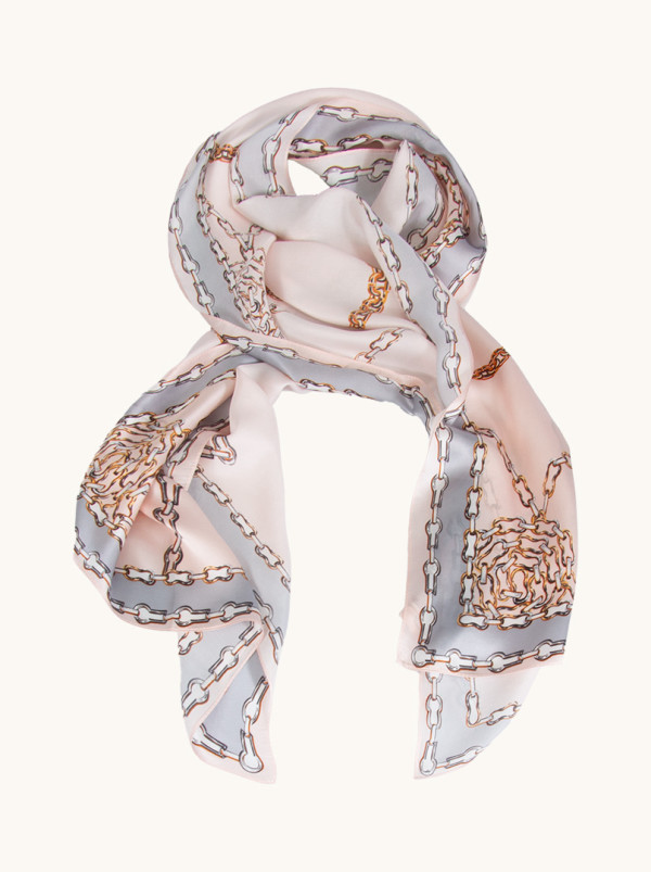 Szal jedwabny różowy w łańcuchy 55cm x 175cm