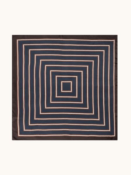 Apaszka jedwabna granatowo-brązowa w geometryczny wzór 90x90 cm 