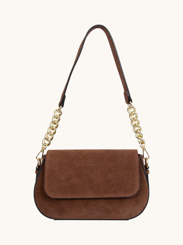 Zamszowa torebka ZITA baguette z łańcuchem brązowa torebka na ramię