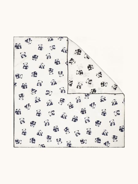 Apaszka jedwabna dwustronna ecru z motywem pand 65x65 cm