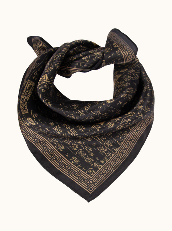 Black silk scarf with Chinese calligraphy