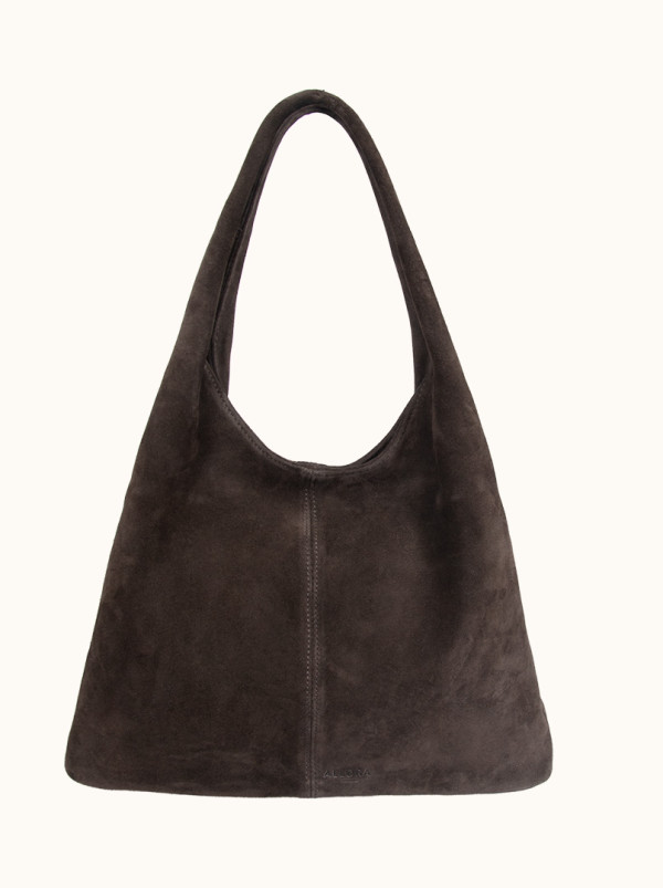 Women's suede large bag Allora hobo brown - soft shoulder bag