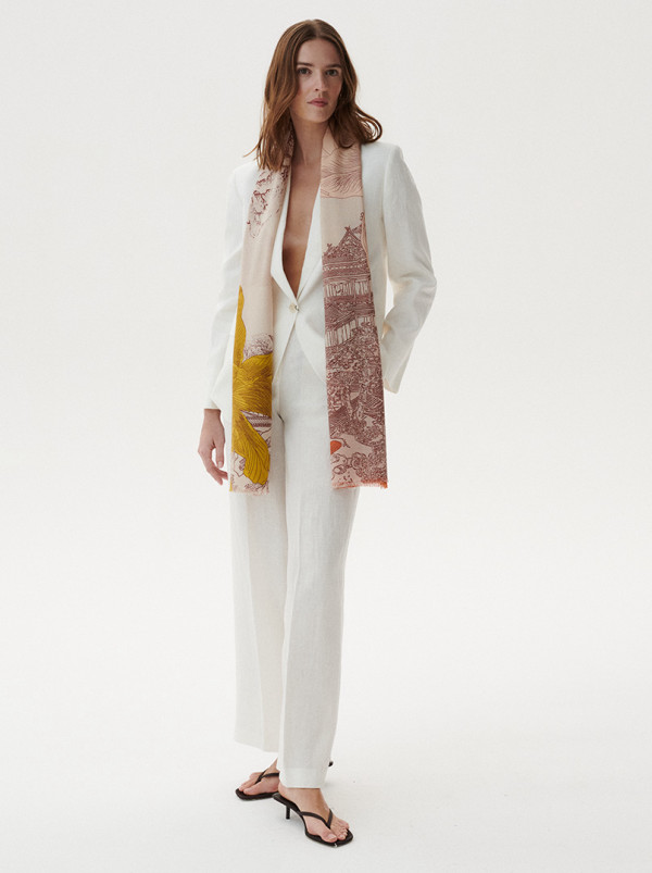 Scarf 100% wool with house motif 70 cm x 190 cm