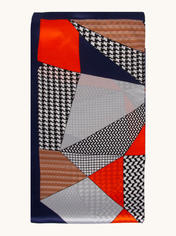 Double-sided narrow double silk shawl with geometric patterns 16cm x145cm