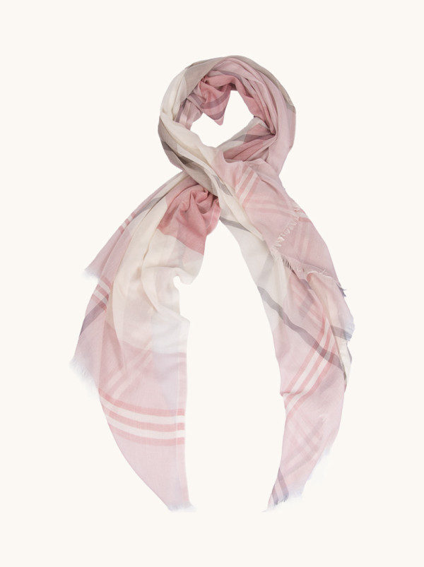 Lightweight pink checked shawl 70 cm x 180 cm