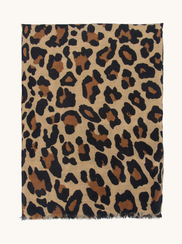 Szal wiskozowy z motywem zwierzęcym w karmelowe cętki 90cm x 180cm
