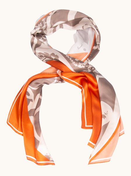 Szal jedwabny pomarańczowy w geometryczny wzór 55x175 cm