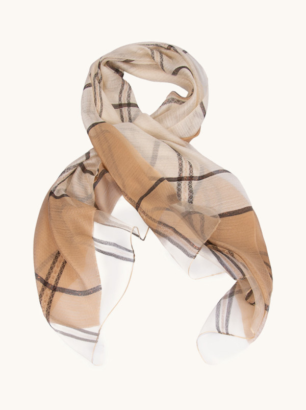 Beige checkered evening shawl with gold thread 90 cm x 200 cm