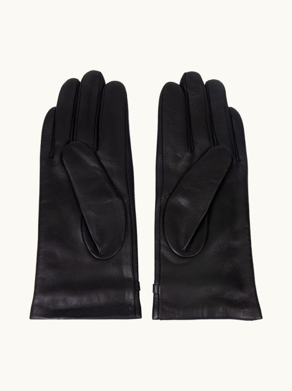 Black leather gloves with decorative chain PREMIUM