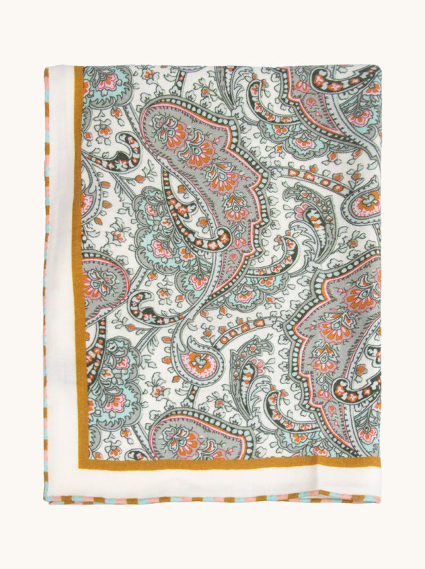 Szal 100% wełna dwustronny  kremowa w paisleye 60 cm x 170 cm