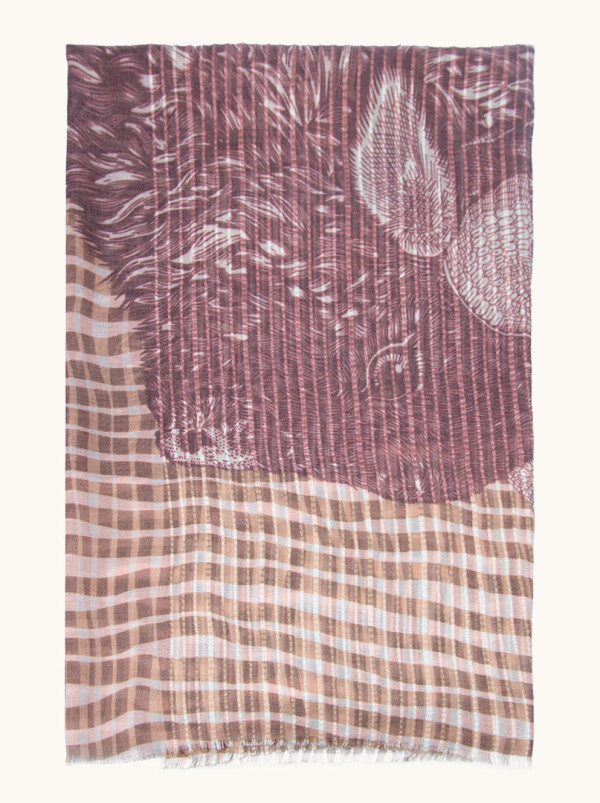 Lightweight shawl in brown check 100 cm x 190 cm