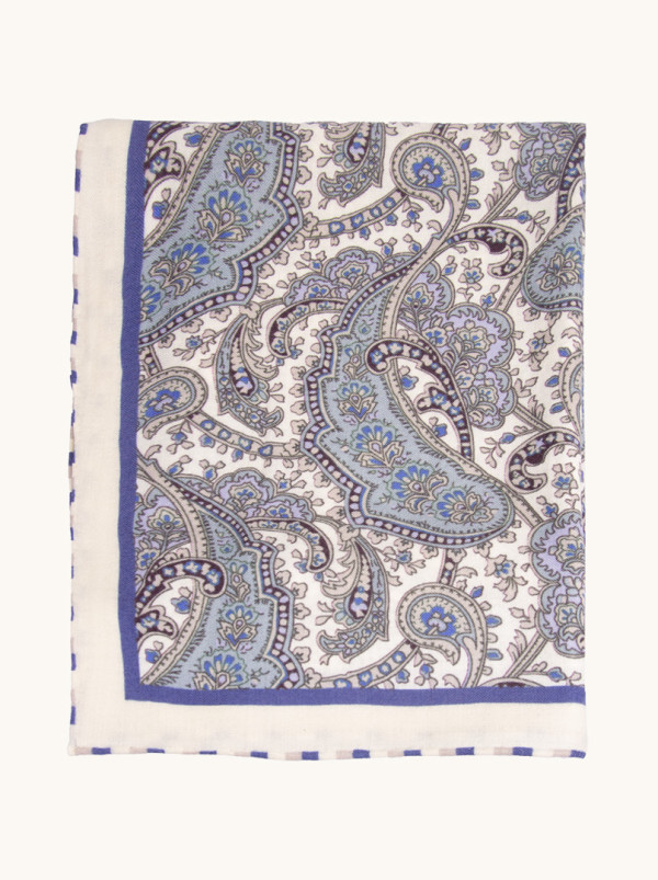 Szal 100% wełna dwustronny niebieski w paisleye 60 cm x 170 cm