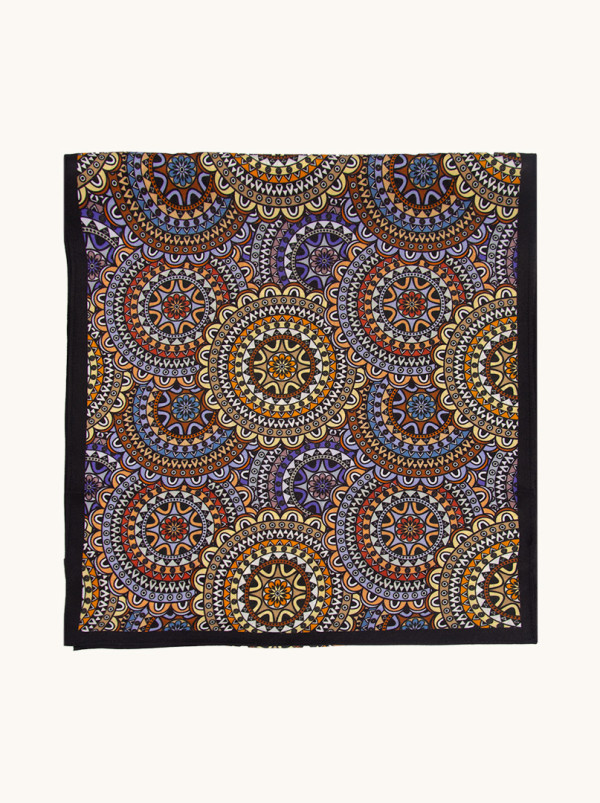 Multicolored silk scarf with oriental patterns 35 cm x 140 cm