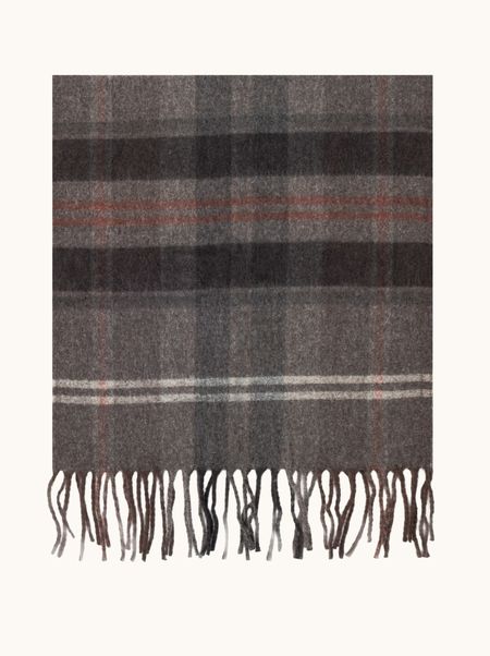 Warm wool shawl brown checkered with tassels 50x190 cm