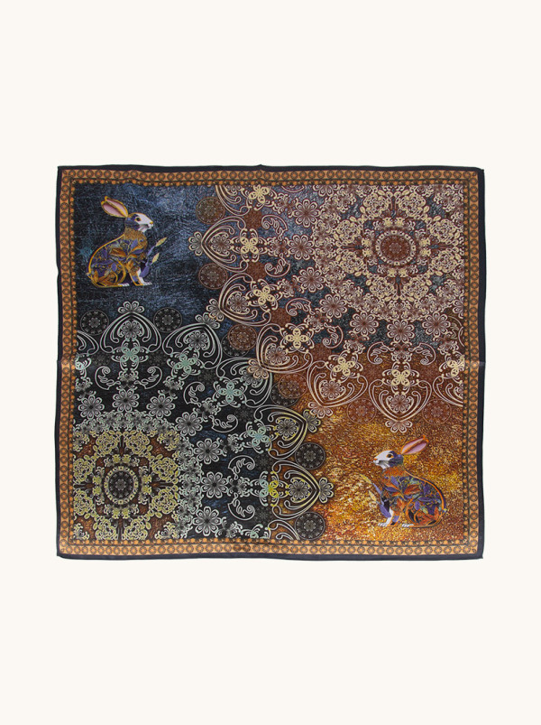 Silk scarf oriental hare 70 cm x 70 cm