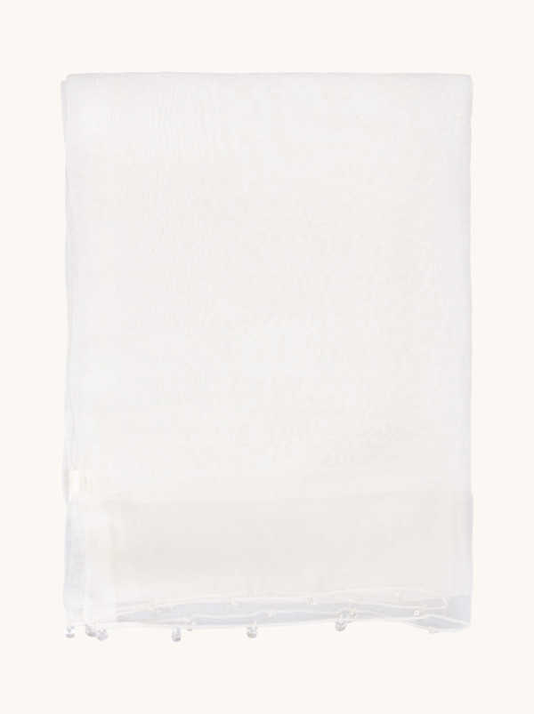 Szal wieczorowy perłowy z ozdobnymi koralikami 65cm x 185cm