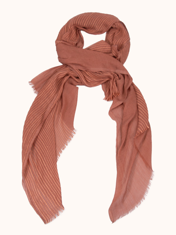 Lekki szal w pasy w kolorze burgundowym 90 x 190 cm