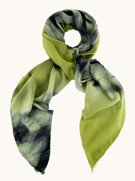 Szal 100% wełna zielony w artystyczny wzór 70x200 cm