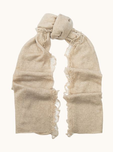 Szal kaszmirowy beżowy z subtelną plecionką 55x180 cm PREMIUM