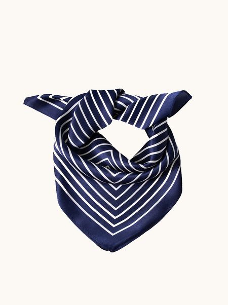 Apaszka jedwabna granatowa w białe paski  53x53 cm 