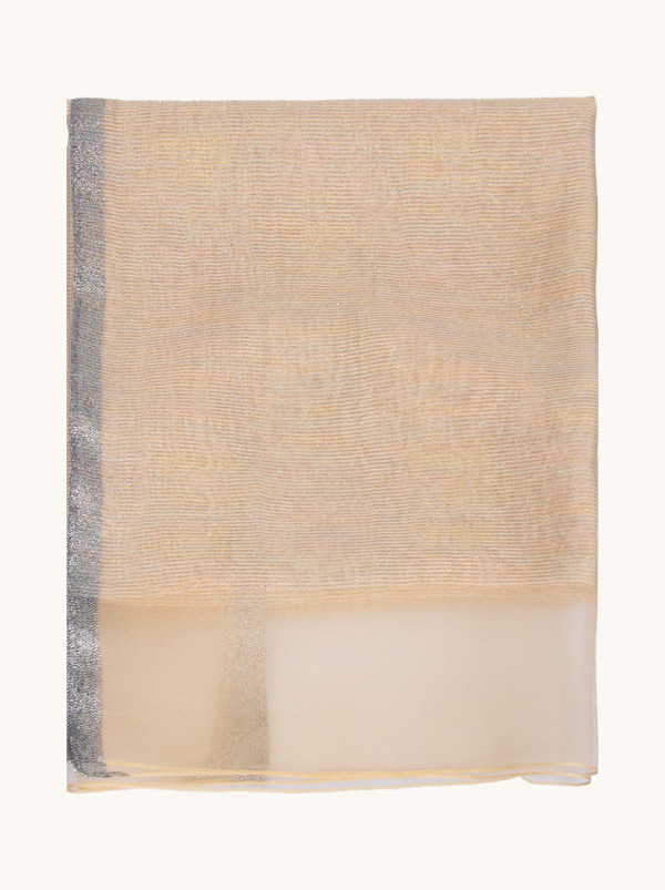 Elegancki beżowy szal wieczorowy z połyskującą nitką 70 cm x 190 cm