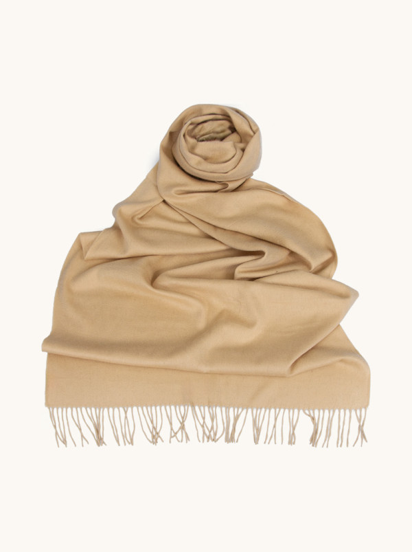 Scarf 100% wool warm beige 70 cm x 180 cm