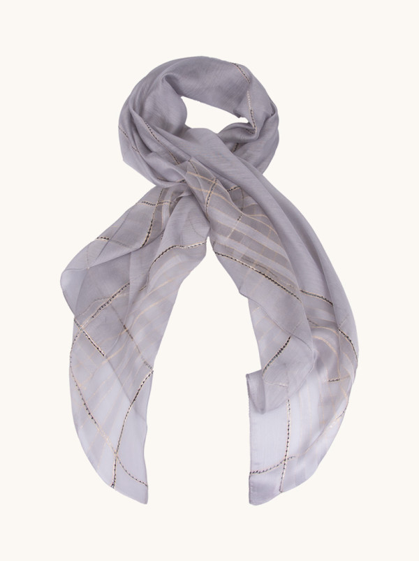 Grey striped evening shawl with gold thread 80 cm x 190 cm