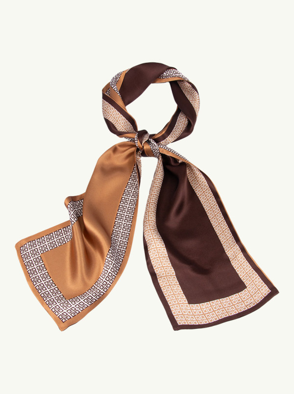 Double-sided slim double silk shawl brown with pepita pattern 
