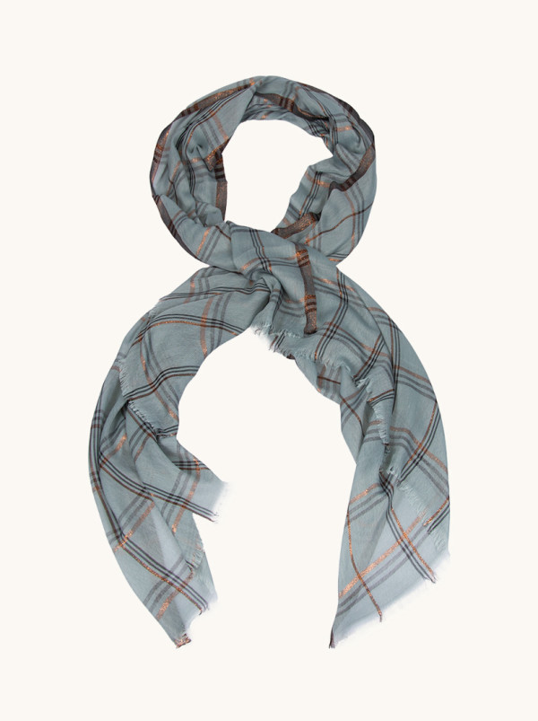 Light green shawl in gold and black check 70 cm x 180 cm