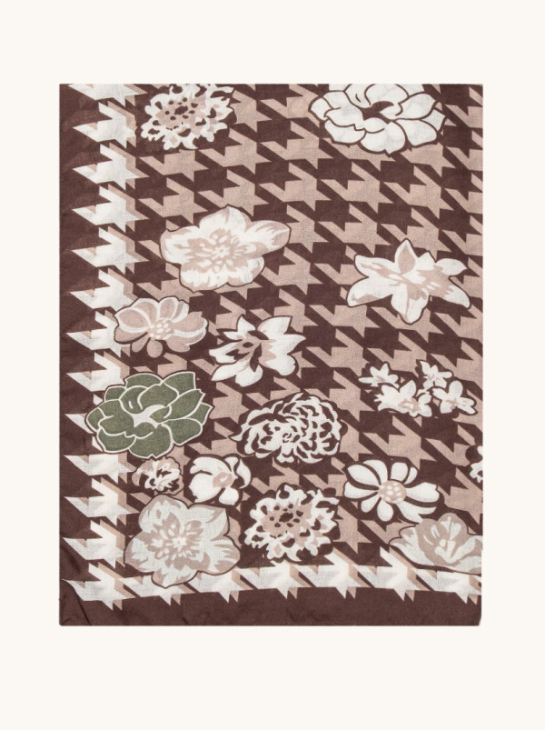 Lekki szal wiskoza 100% ze wzorem róż i pepitki 70 cm x180 cm