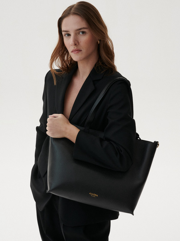 Duża skórzana torba damska TOSCA czarna 3w1  shopper z saszetkami