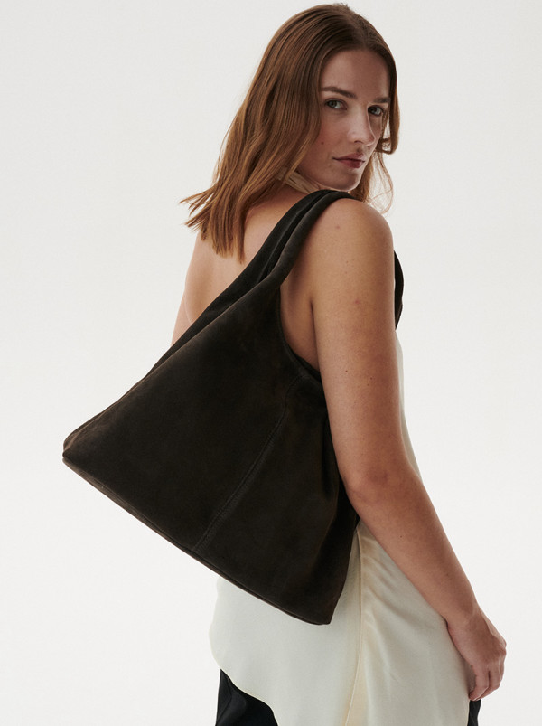 Women's suede large bag Allora hobo brown - soft shoulder bag