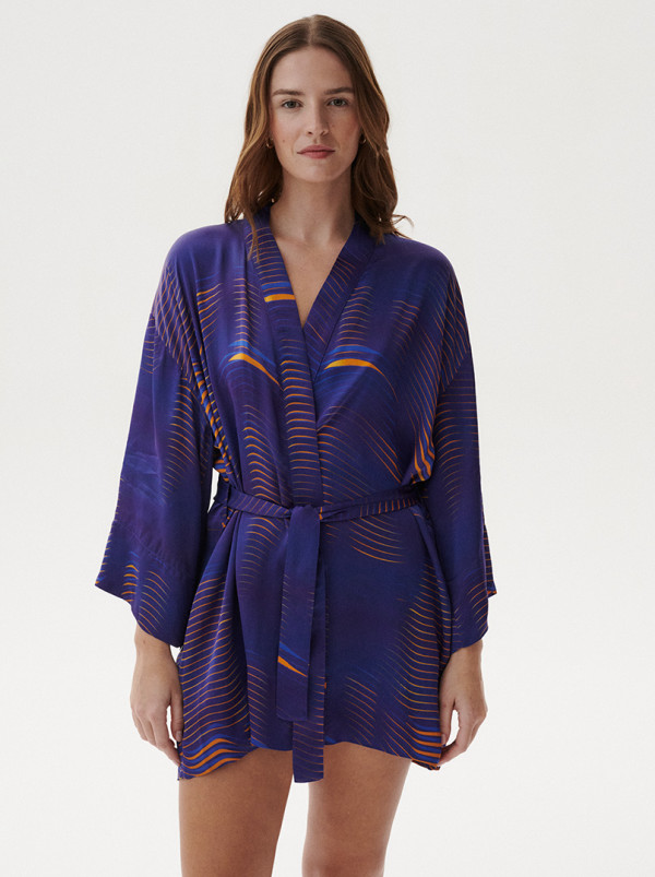 Szlafrok kimono z wiskozy granatowy PREMIUM