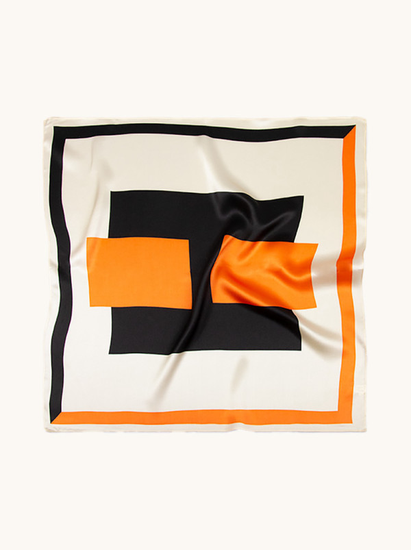 Apaszka jedwabna czarno-pomarańczowa 53x53 cm