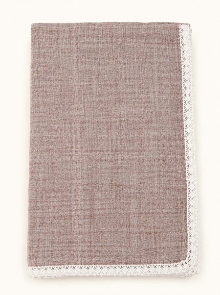 Pink melange wool scarf with embroidered trim