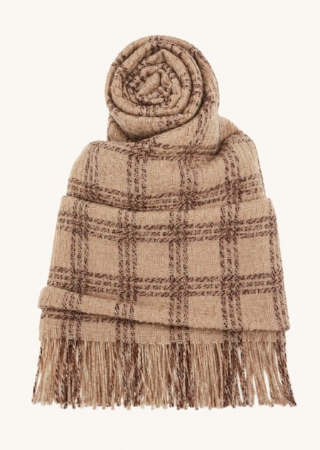 Warm beige plaid scarf, 70x195 cm