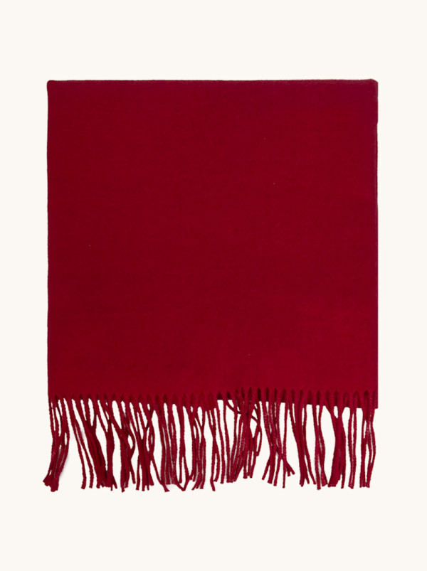 Ciepły bordowy szal z frędzlami