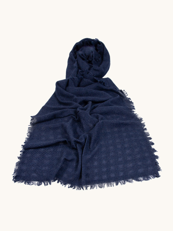 Szal kaszmirowy ciepły z frędzlami granatowy 70cm x 220cm PREMIUM
