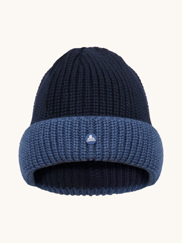 Ciepła granatowa czapka dokerka z niebieskim wywinięciem Hammburg