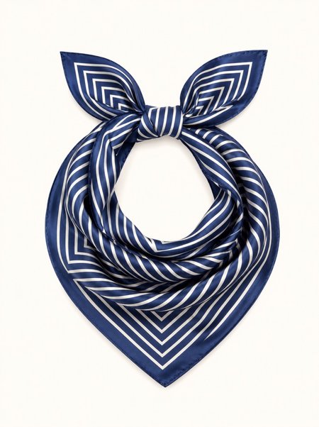 Blue silk scarf with white stripes 53x53 cm