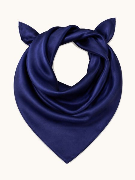 Solid dark navy blue silk scarf, 53x53 cm