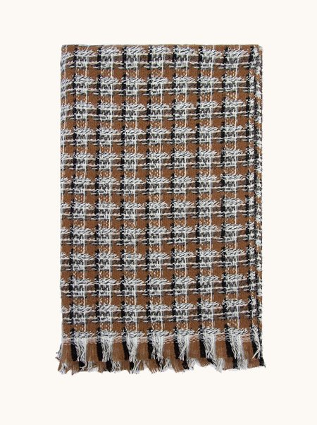 Warm brown wool scarf with a dark check pattern