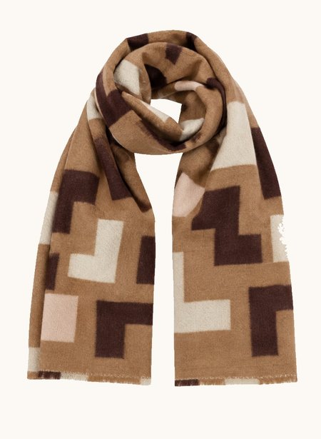Warm brown scarf with geometric patterns, 70 cm x 190 cm