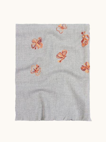 Warm, 100% wool scarf in gray with a butterfly pattern, 70x195 cm