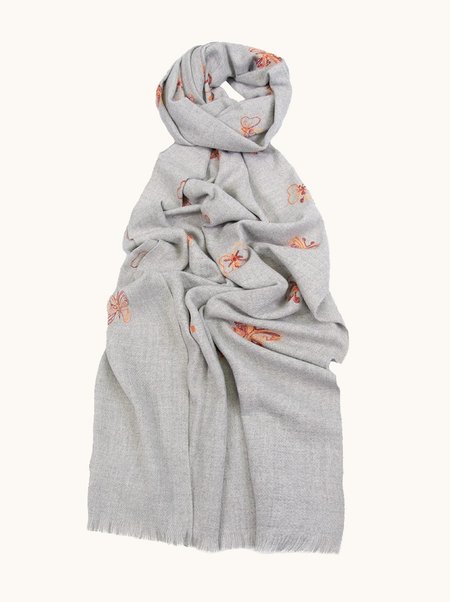 Warm, 100% wool scarf in gray with a butterfly pattern, 70x195 cm
