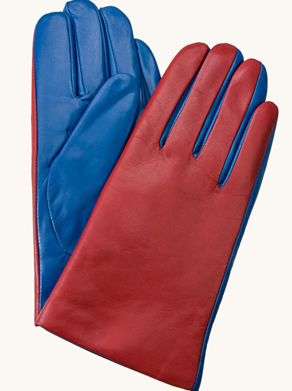 Czerwono-niebieskie rękawiczki skórzane